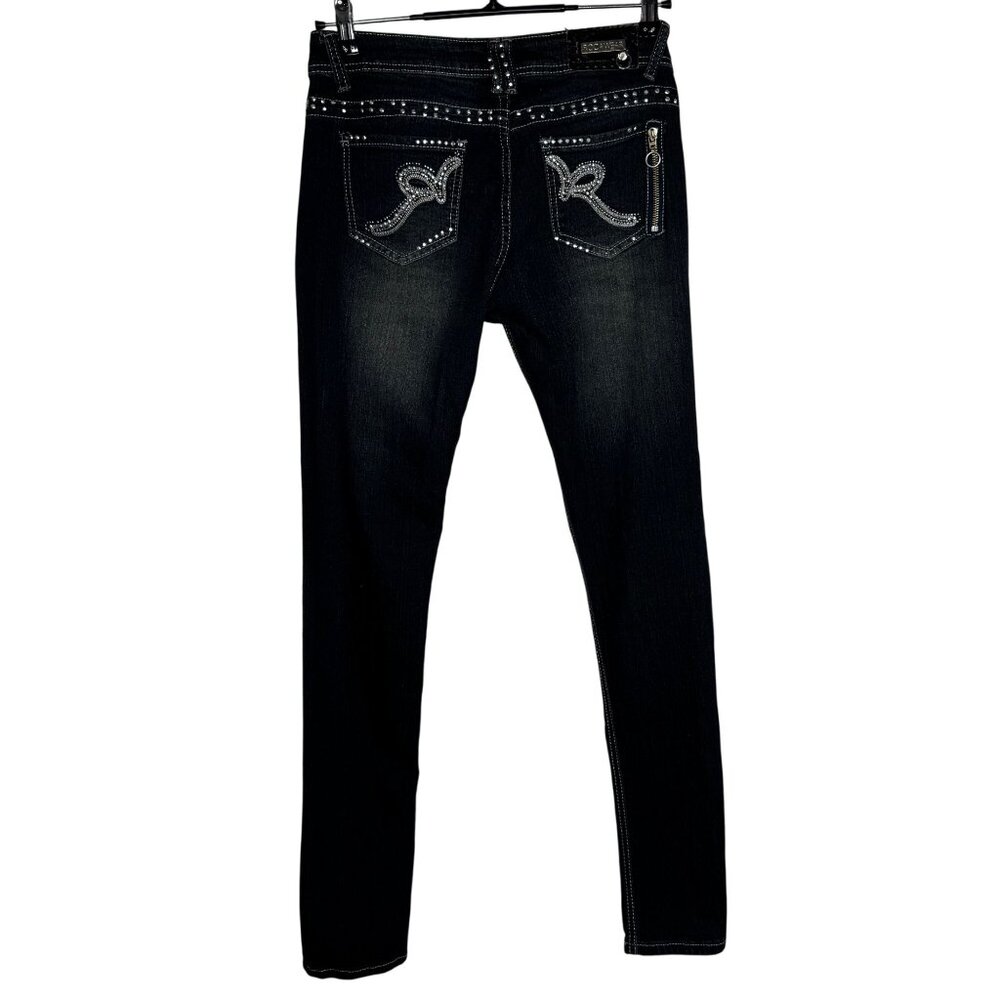 Rocawear Womens Studded Letter‎ R Dark Wash Denim Skinny Jeans Size 3